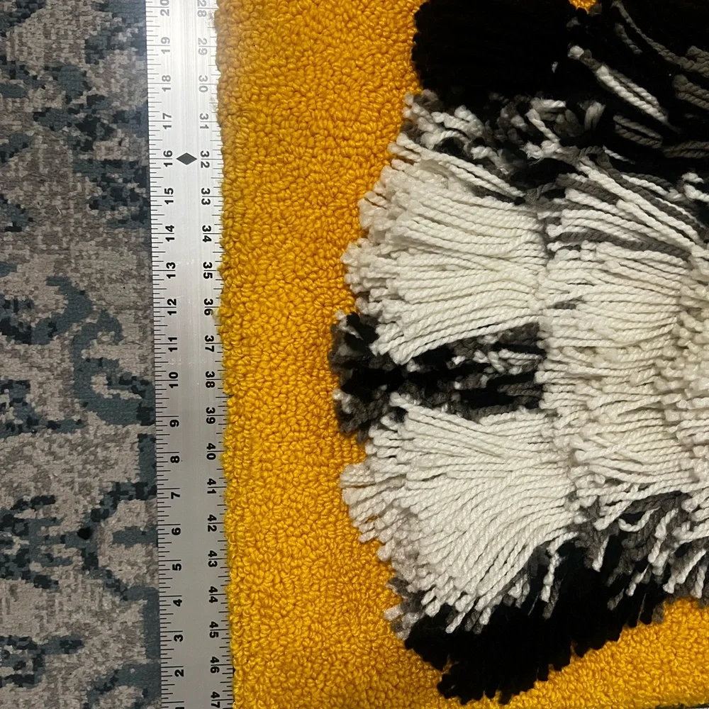 1960’s Dog Shag Rug/ wall decor  - Black, White & Yellow / latch hook style